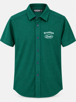 Classy "Brooklyn" Embroidered Soft Cotton Casual Shirt - Bottle Green