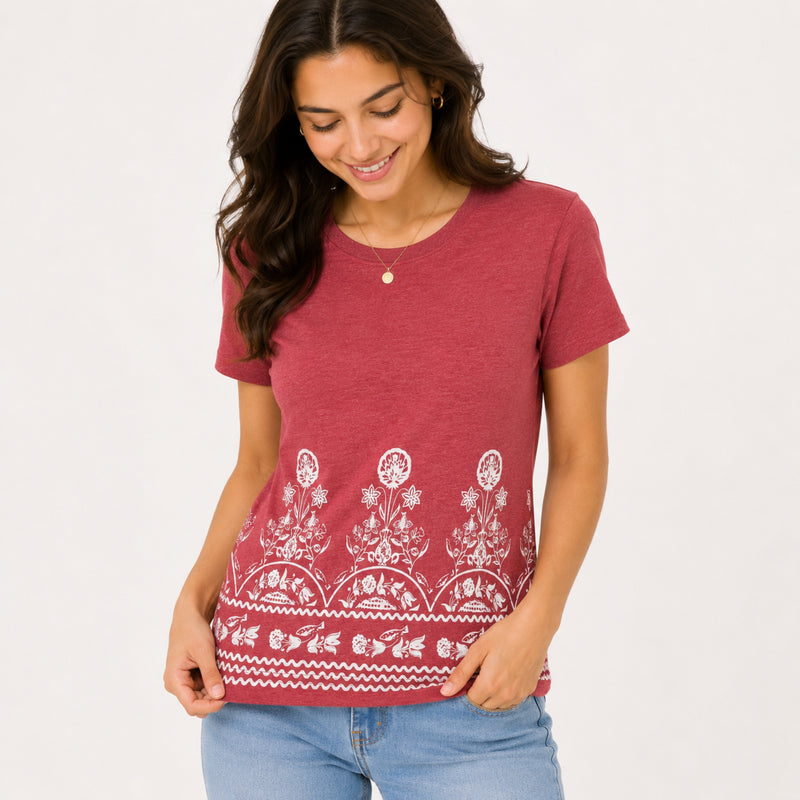 Women's Heritage Floral Border Cotton Jersey T-Shirt