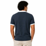 Men’s Classic Thermal Knit Contrast Collar Polo Shirt – Charcoal Blue