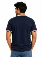 Men’s Signature Embroidered Contrast Neck Henley T-Shirt – Navy
