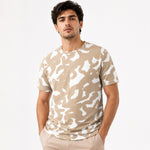 Men's Abstract Print Cotton Jersey T-Shirt - Sand & White