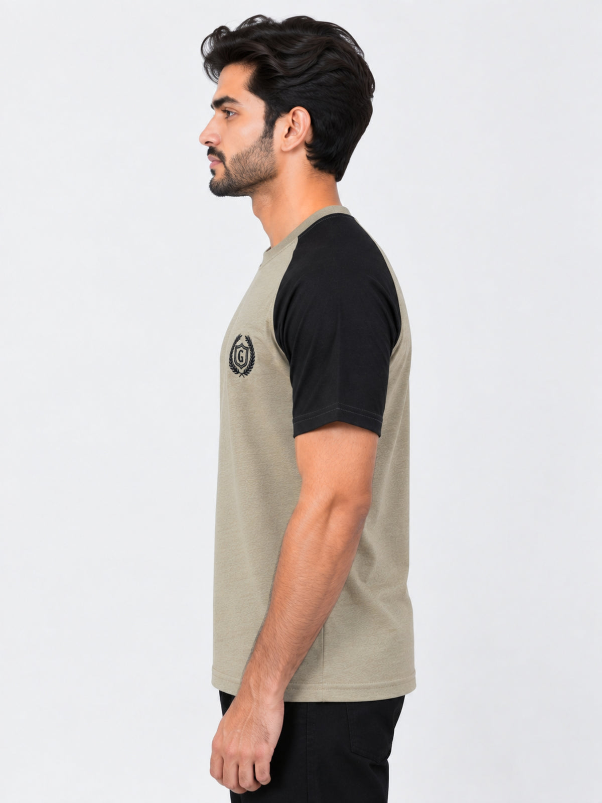 Signature Embroidered Contrast Sleeves Raglan Tee Shirt