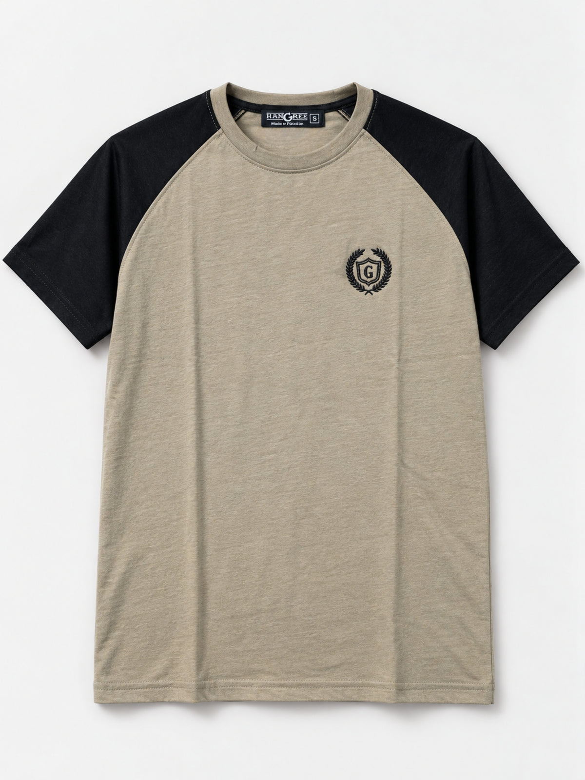 Signature Embroidered Contrast Sleeves Raglan Tee Shirt