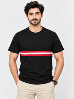 Men Chest Fashion Ribbon Tee Shirt - Black
