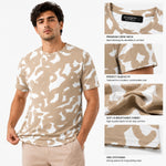 Men's Abstract Print Cotton Jersey T-Shirt - Sand & White