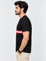 Men Chest Fashion Ribbon Tee Shirt - Black