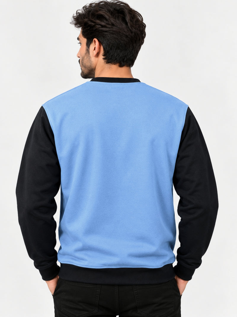 Contrast Sleeves "The Last Train" Emb, Sweat Shirt - Sky Black