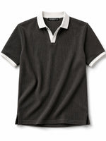 Men’s Classic Thermal Knit Contrast Collar Polo Shirt – Charcoal Gray