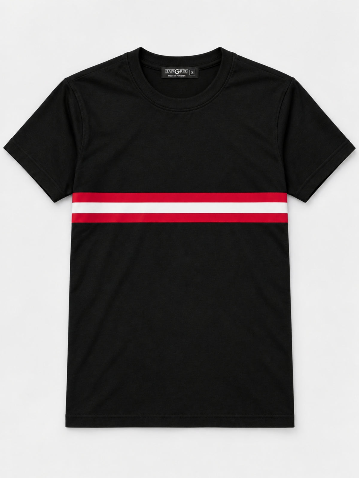 Men Chest Fashion Ribbon Tee Shirt - Black