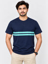 Men Chest Fashion Ribbon Tee Shirt - Navy