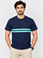 Men Chest Fashion Ribbon Tee Shirt - Navy