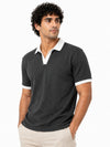 Men’s Classic Thermal Knit Contrast Collar Polo Shirt – Charcoal Gray