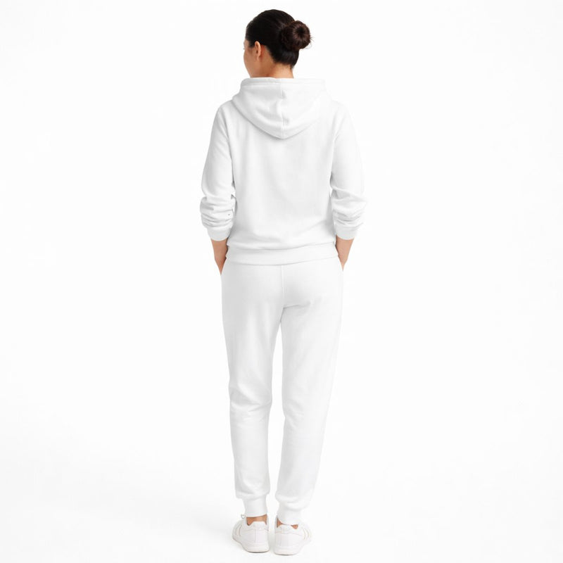 Women’s Printed Hoodie & Joggers Fleece Tracksuit - White