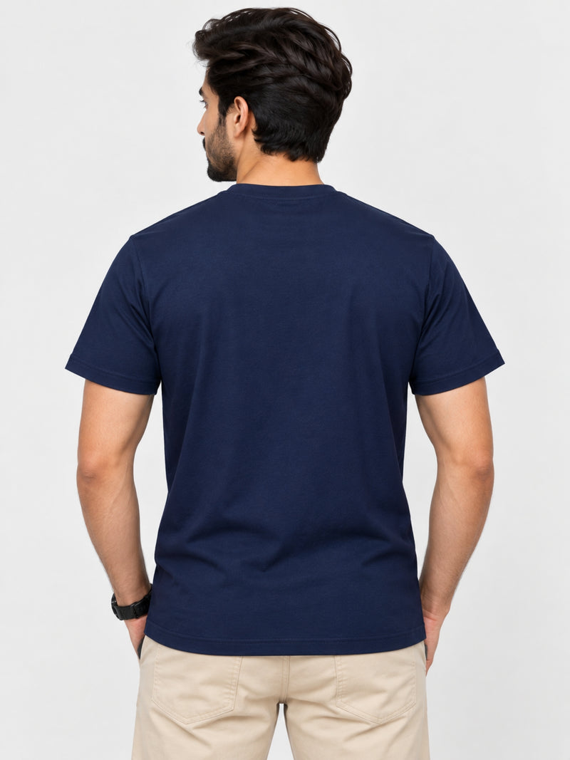 Men Chest Fashion Ribbon Tee Shirt - Navy