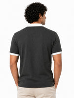 Men’s Classic Thermal Knit Contrast Collar Polo Shirt – Charcoal Gray