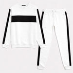 HG Men’s Contrast Panel Terry Tracksuit Crewneck Set - White Black