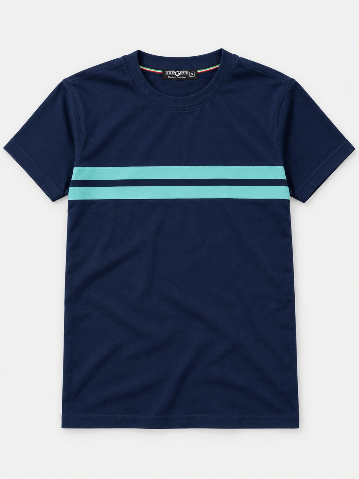 Men Chest Fashion Ribbon Tee Shirt - Navy