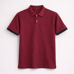 Men's Self Fabric Collar Classy Polo Shirt - Maroon