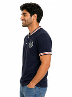 Men’s Signature Embroidered Contrast Neck Henley T-Shirt – Navy
