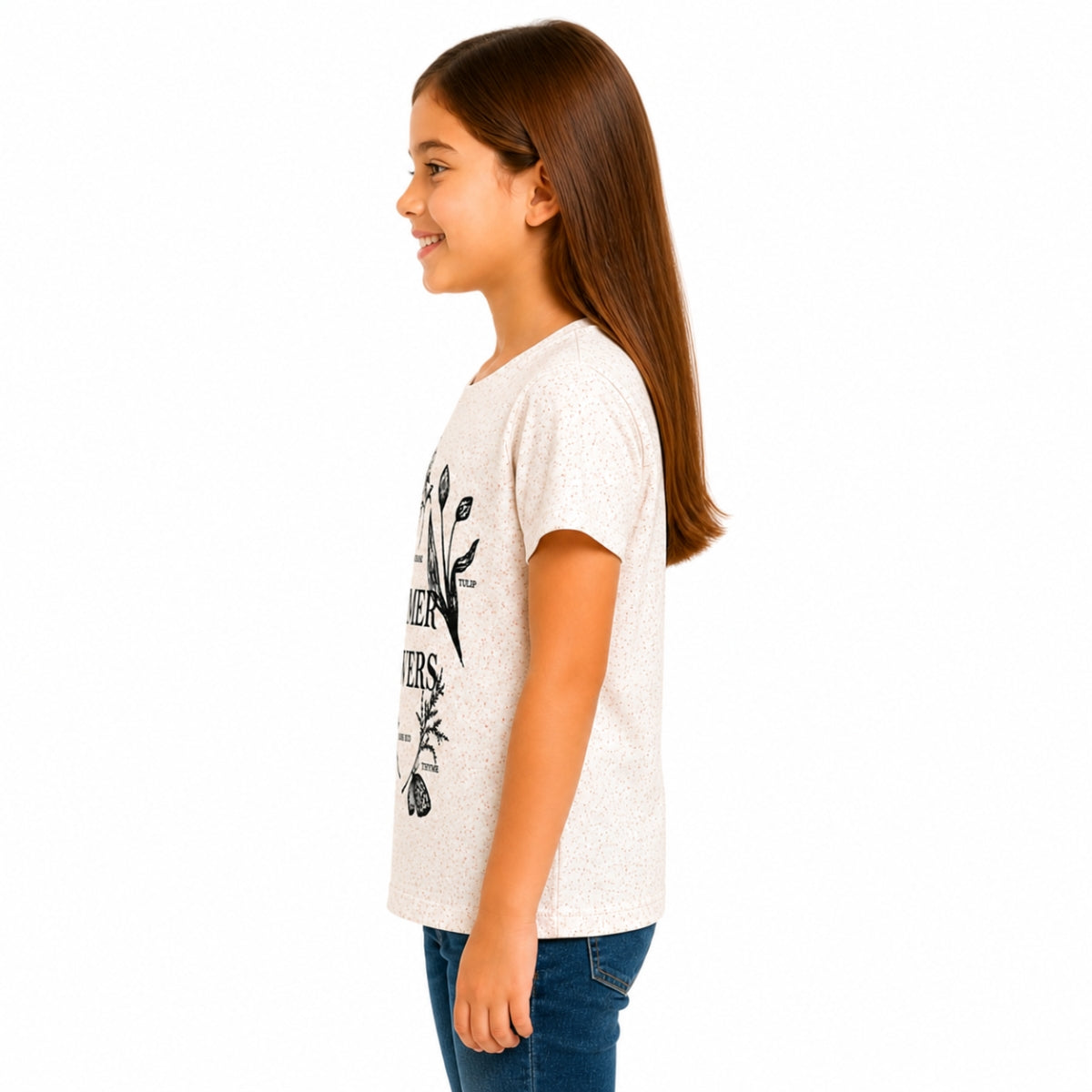 Girls’ Summer Flowers Graphic Printed T-Shirt – Off White