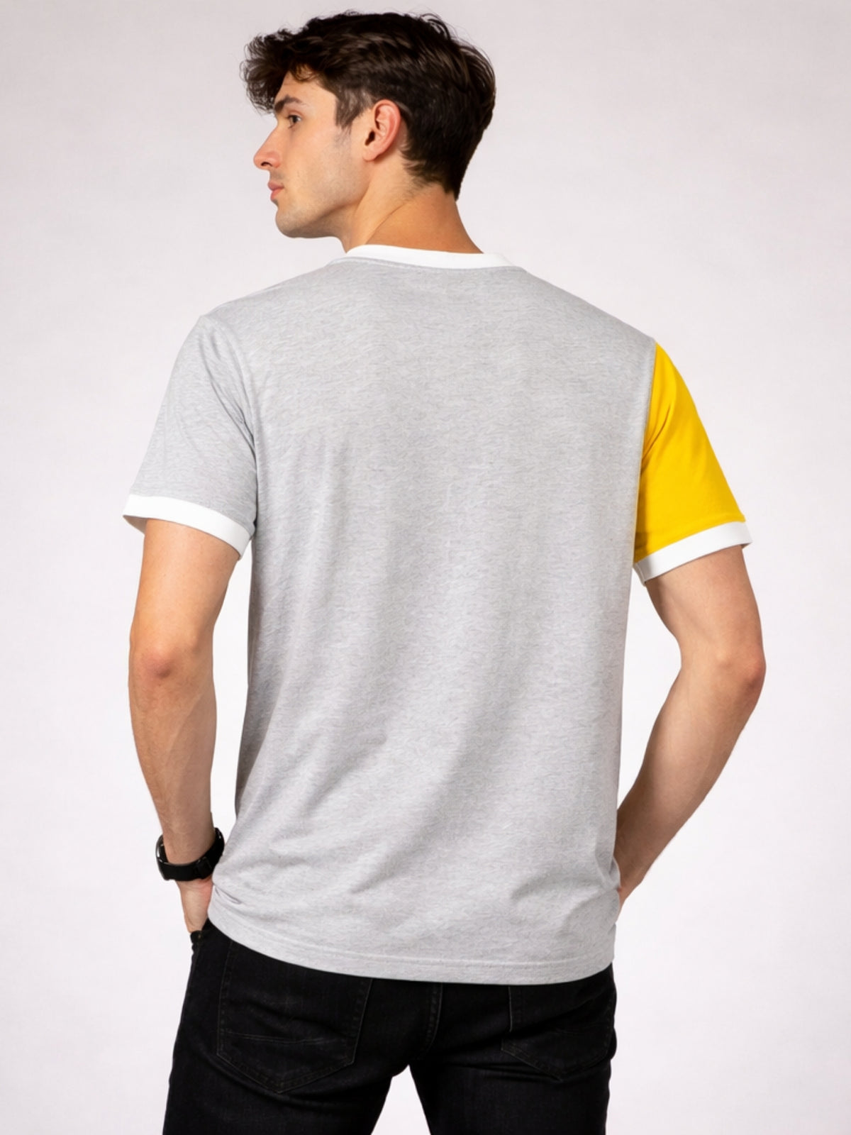 Men's Premium Vertical Panel Tee Shirt - Yellow / Navy / Grey