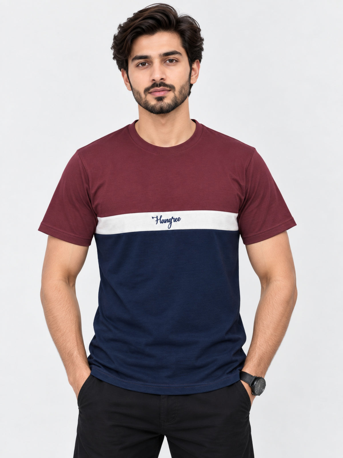 HG SIGNATURE EMB. COMBO PANEL TEE SHIRT
