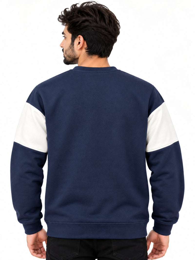 Cut & Sew "Brooklyn" Printed Panel Sweat Shirt - Navy