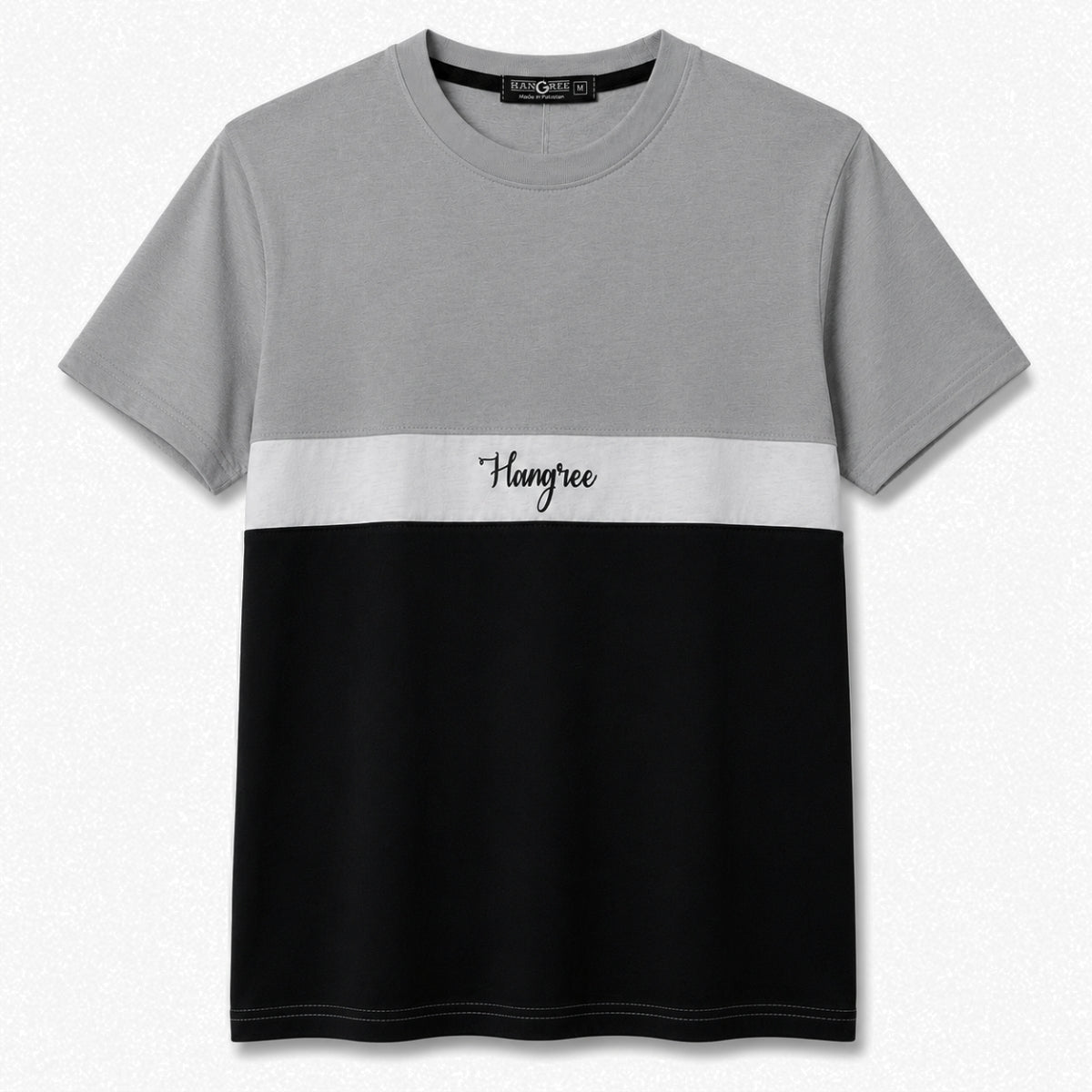 Men's Cut & Sew panel Tee Shirt - Gray, White & Black