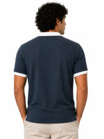 Men’s Classic Thermal Knit Contrast Collar Polo Shirt – Charcoal Blue