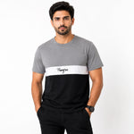 Men's Cut & Sew panel Tee Shirt - Gray, White & Black