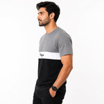 Men's Cut & Sew panel Tee Shirt - Gray, White & Black