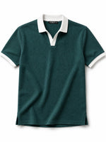 Men’s Classic Thermal Knit Contrast Collar Polo Shirt – Casal Green