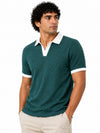 Men’s Classic Thermal Knit Contrast Collar Polo Shirt – Casal Green