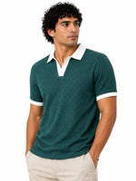 Men’s Classic Thermal Knit Contrast Collar Polo Shirt – Casal Green
