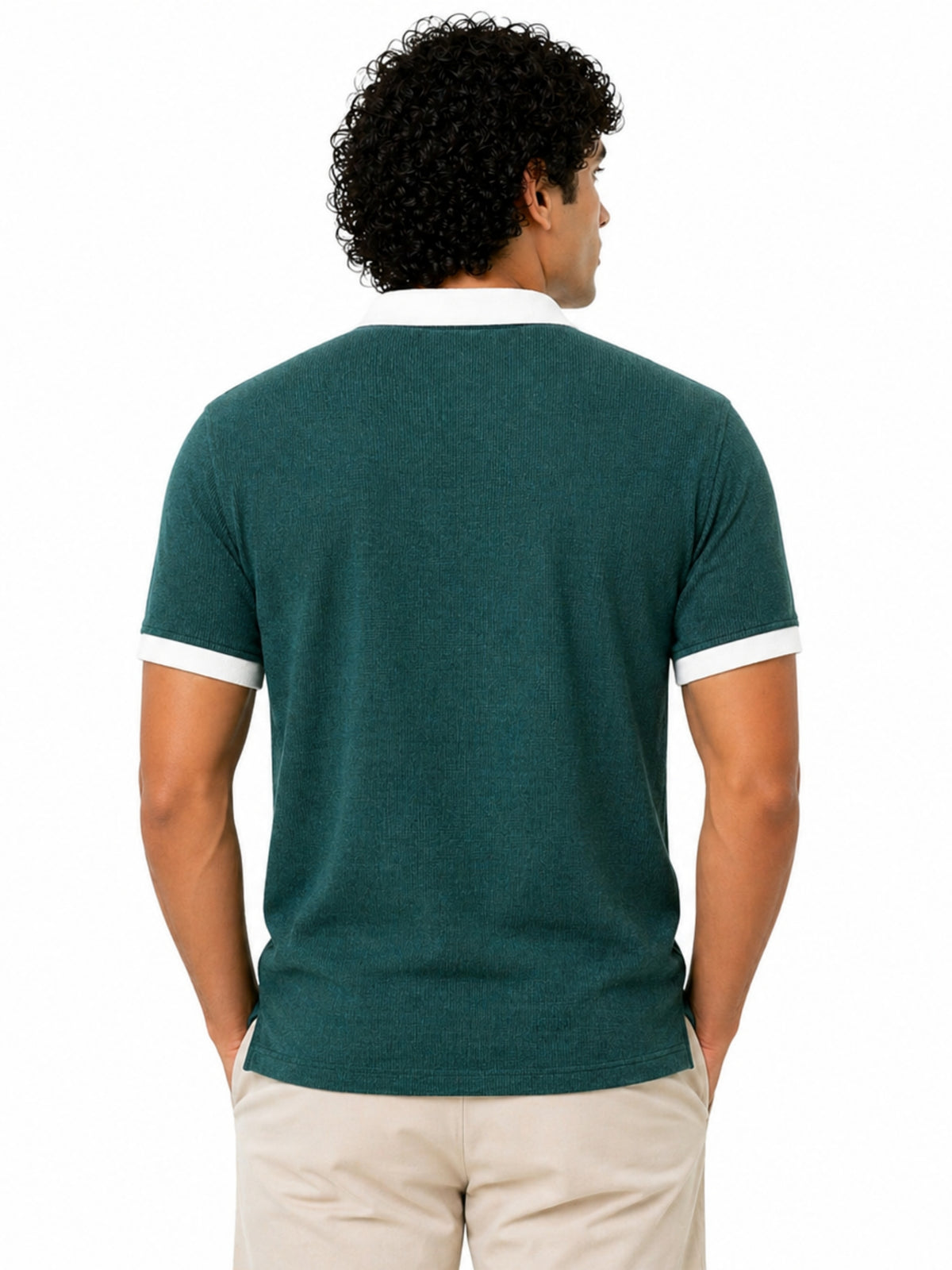 Men’s Classic Thermal Knit Contrast Collar Polo Shirt – Casal Green