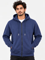 Men Plain Fleece Zip Up Hoodie - Navy