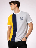 Men's Premium Vertical Panel Tee Shirt - Yellow / Navy / Grey