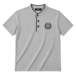 Men’s Signature Emb. Ban Collar Henley Tee Shirt – Light Gray