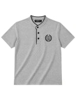Men’s Signature Emb. Ban Collar Henley Tee Shirt – Light Gray