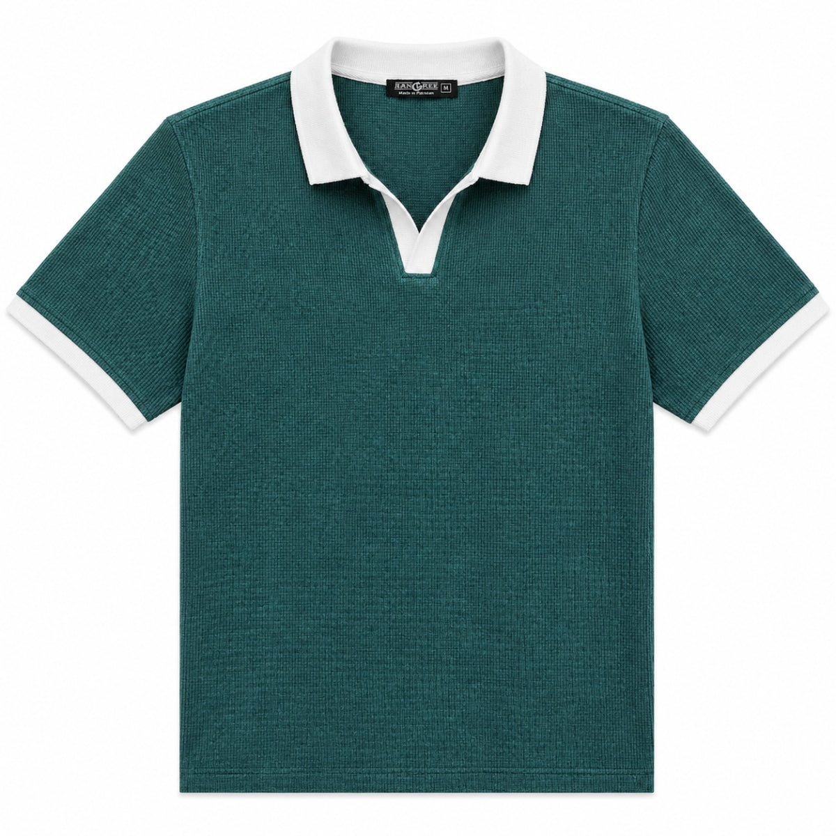 Men’s Classic Thermal Knit Contrast Collar Polo Shirt – Casal Green
