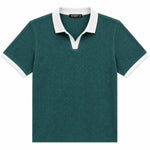 Men’s Classic Thermal Knit Contrast Collar Polo Shirt – Casal Green
