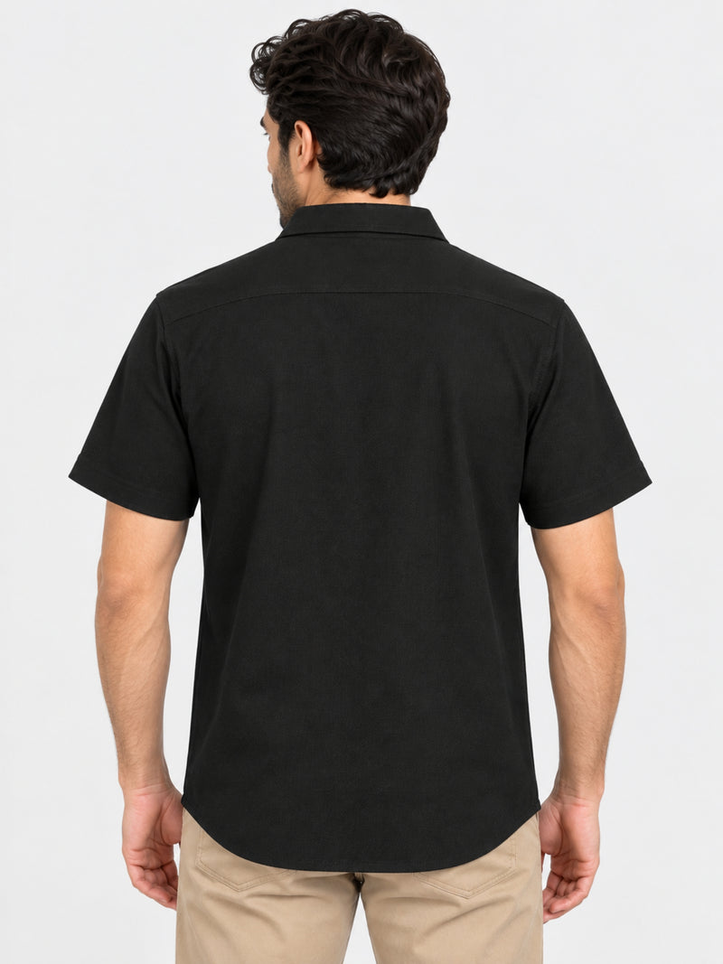 Classy "Brooklyn" Embroidered Soft Cotton Casual Shirt - Black