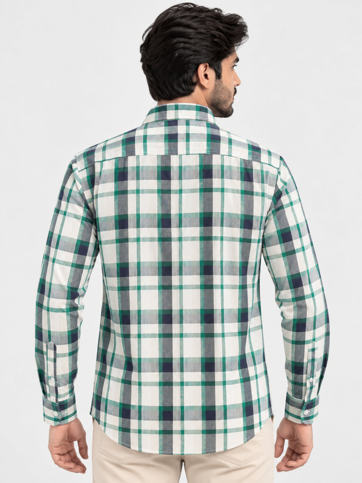 Men's Blue Green Large Check Casual Shirt