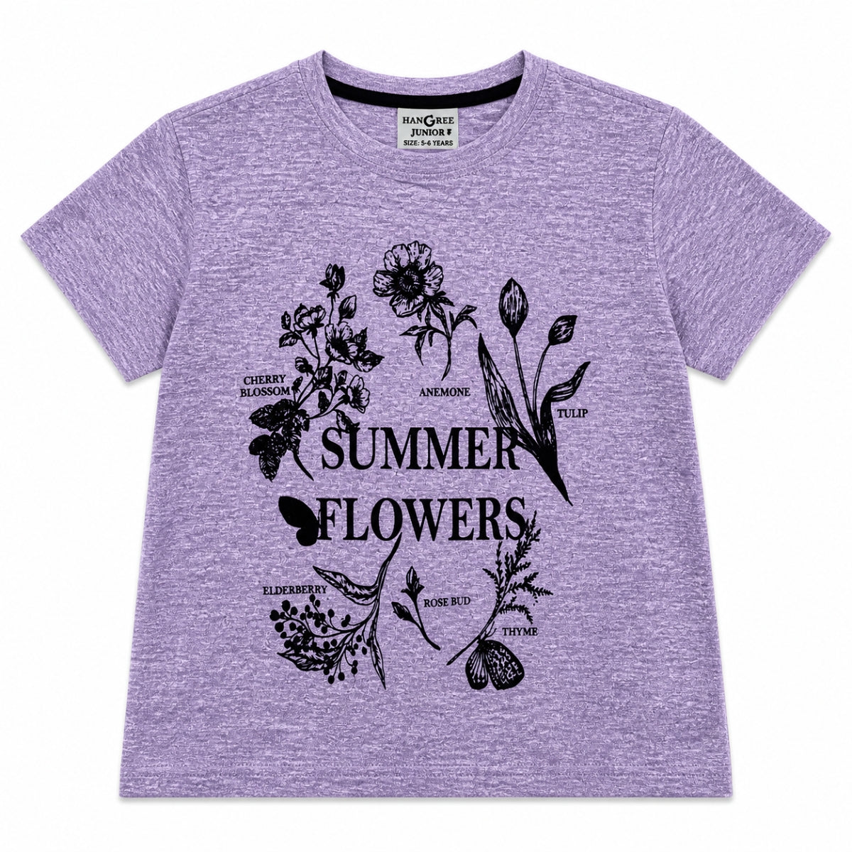 Girls’ Summer Flowers Graphic Printed T-Shirt – Purple