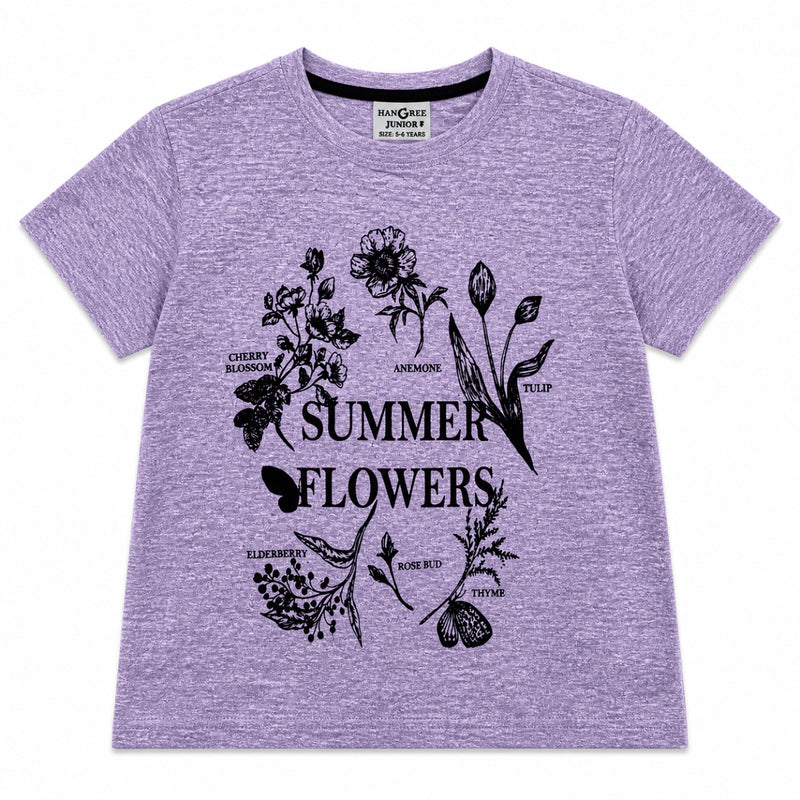 Girls’ Summer Flowers Graphic Printed T-Shirt – Purple