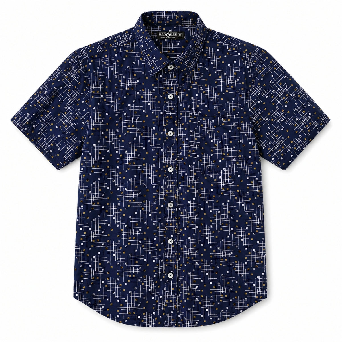 Men’s Geometric Pattern Half Sleeve Casual Shirt – Navy
