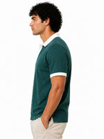 Men’s Classic Thermal Knit Contrast Collar Polo Shirt – Casal Green