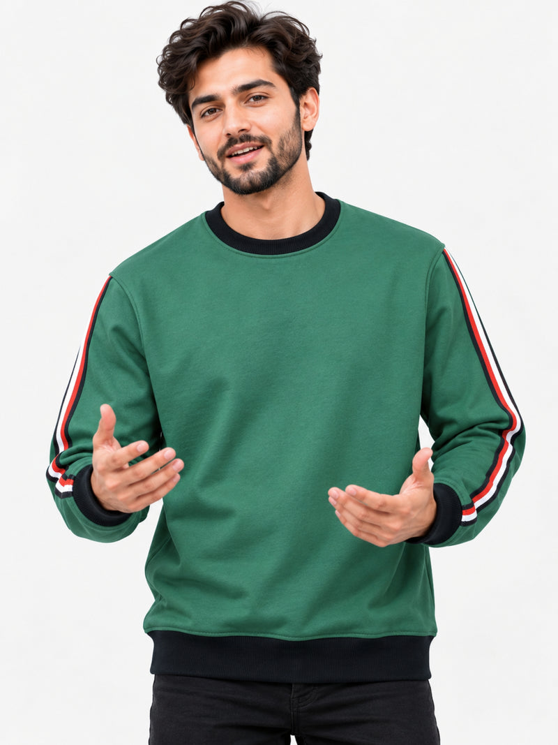 Super Solid Sleeves Fashion Fleece Sweat Shirt - Green