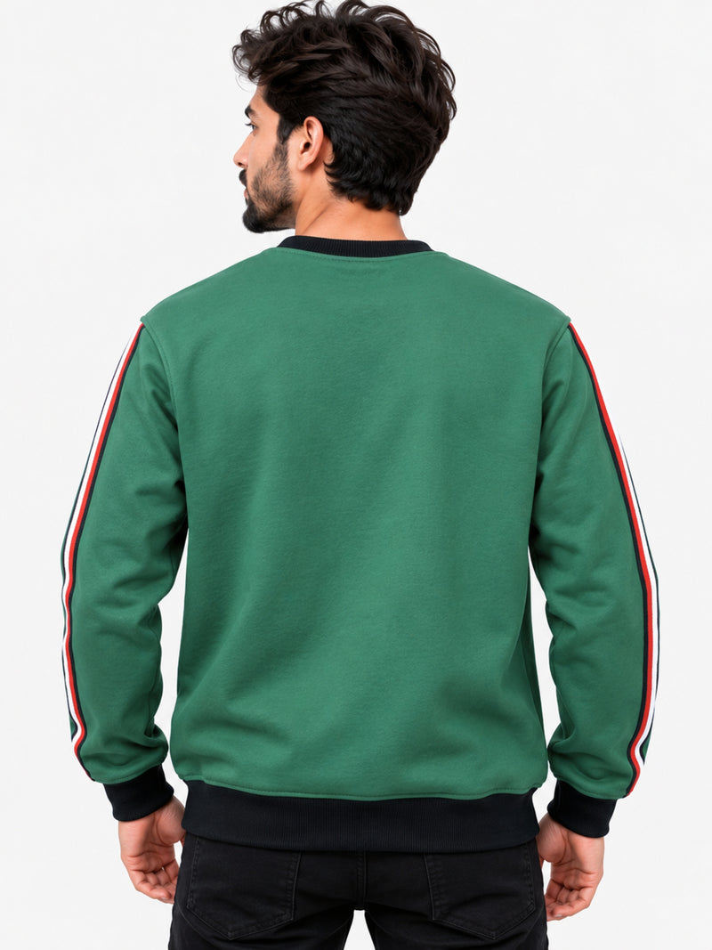 Super Solid Sleeves Fashion Fleece Sweat Shirt - Green