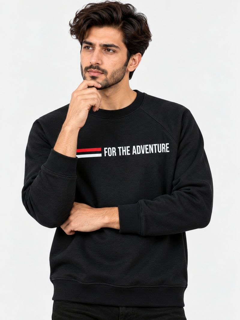 Men's "For The Adventure" Printed Sweat Shirt - Black